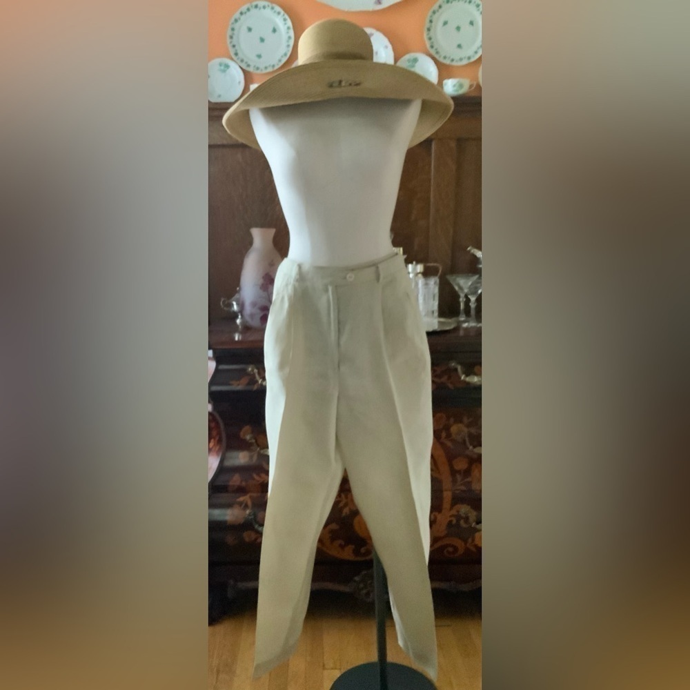 BURBERRY Sand Linen High Waist Wide Leg Pants - Picture 3 of 5
